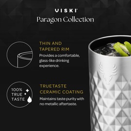 Viski Paragon Stainless Steel Highball Tumbler Cup with Lid, Insulated Ceramic Lined Metal Cocktail Glass for Patio, Outdoor Party, Wedding Gifts, Drink Lover Gifts, 16 oz Set of 1, Satin Green