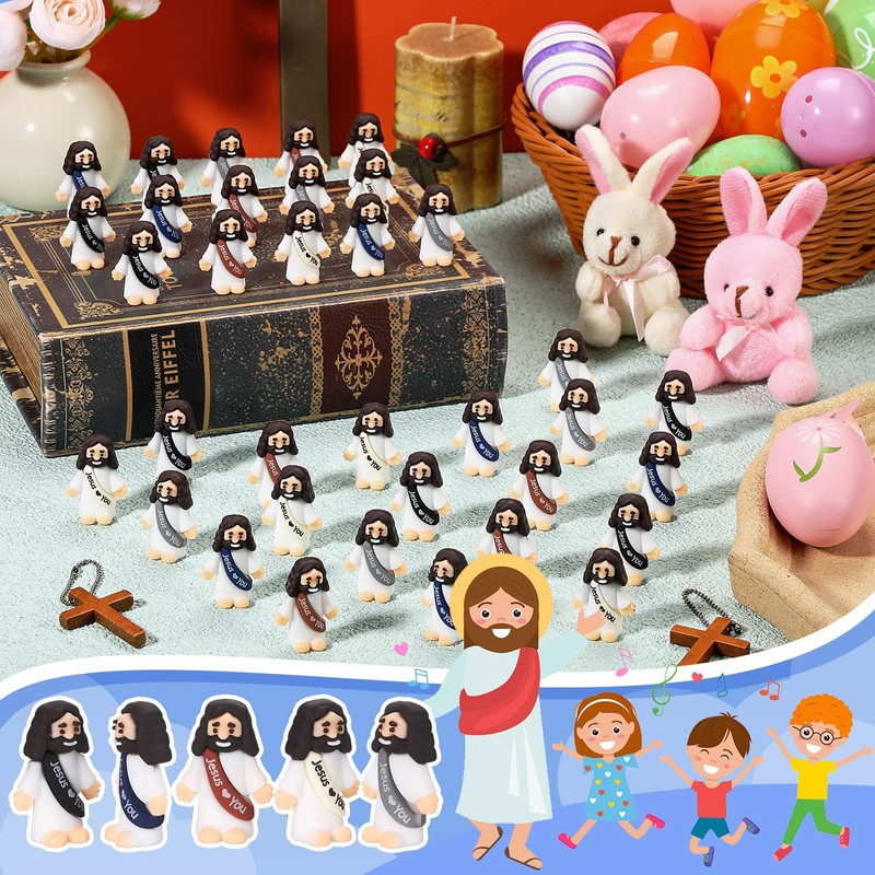 Bememo 50 Pcs Mini Jesus Figures Easter Jesus Loves You