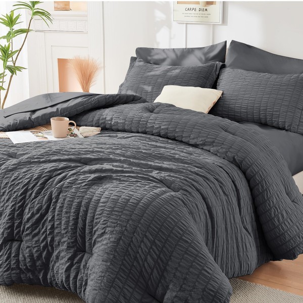 HYMOKEGE Twin Comforter Set Seersucker 5 Pieces, All Season Luxury