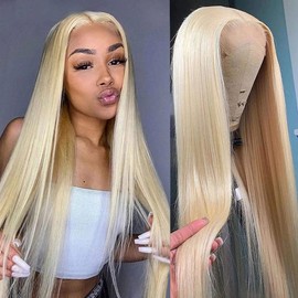 VIPbeauty 613 13x4 Transparent HD Lace Front Wig Human Hair Straight 180% Density Platinum Blonde Human Hair Wig Pre Plucked With Baby Hair Transparent HD Lace Wig Blonde Lace Frontal Wig 24 Inch