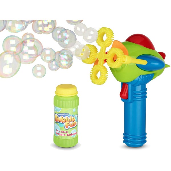 Bubble Gun Blower for Kids (Boys & Girls) - Non-Toxic | Dip&Press with Fan | Mini Toy Blaster with Soap Solution | 4 Wands Ring Shooter | Fun, Indoor & Outdoor, Leak-Resistant, Parents & Toddlers