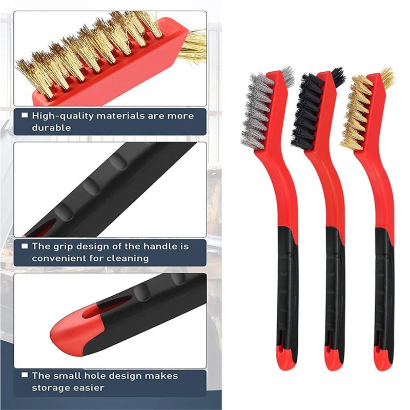 6 Pcs Wire Brush Set , Stainless Steel/Brass/Nylon/Bristle Brushes for