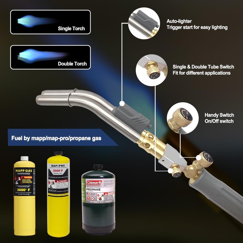Double Heads Mapp Gas Torch Turbo with 5ft long Hose