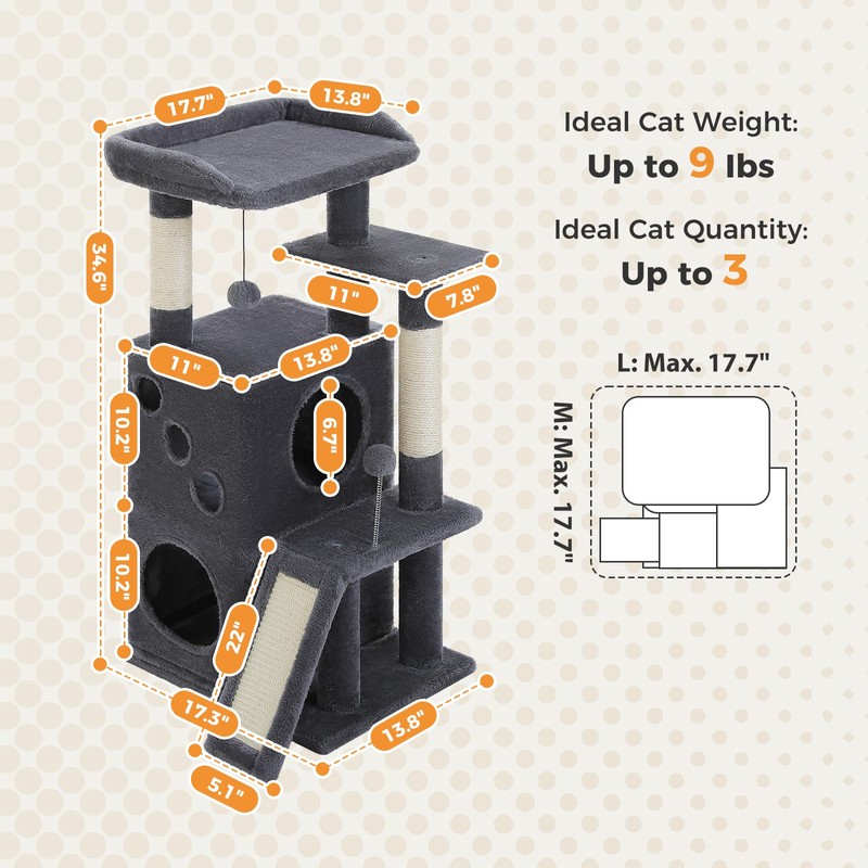 PETEPELA Cat Tree for Indoor Cats, 34.6" Small Cat Tower