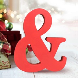 AOCEAN 6 Inch Red Wood Letters Unfinished Wood Letters for Wall Decor Decorative Standing Letters Slices Sign Board Decoration for Craft Home Party Projects (&)