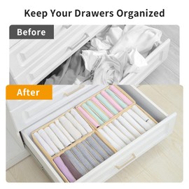 Qozary 4 Pack Drawer Organizers for Clothing, 8 Grids Foldable Closet Organizers and Storage Bins for Bedroom, Dresser Organizer Boxes for Thin T-shirts, Tank Tops, Camisoles, Tights, Leggings