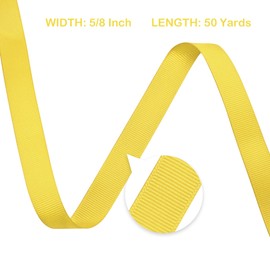 LoomJoyz Double Sides Yellow Grosgrain Ribbon for Gift Wrapping 15mm×45 Meters Ribbon Ideal for Sewing Hair Bow Flower Bouquet Crafts Weddings Floral Arrangements