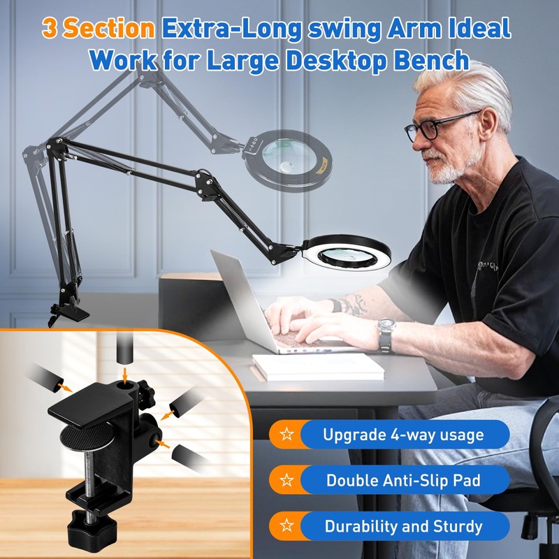 Ultra Long 3-Section Swing Arm 12X 30X Magnifying Glass with