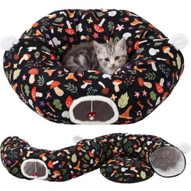 Aliceset Mushroom Spring Cat Tunnel Bed for Indoor Cats 3ft x 3ft x 10in Foldable Cat Donut Tunnel with Washable Cushion Mushroom Pet Peekaboo Cave Toy for Small Kitten Kitty