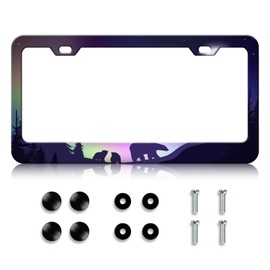 HCSS Aurora Polar Bear License Plate Frame,Night Sky Forest Nature Stainless Steel License Plate Holder Cover Car Accessory, Rust-Proof Waterproof Car Decorative Tag Frames for Standard US 12x6 Inch
