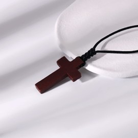 JISHGS Natural Wood Cross Pendant Necklace for Men Women， Cross for Car Mirror Pendant,Wooden Cross Necklace Gift (Brown)