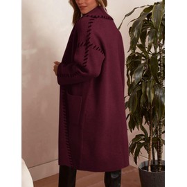 VIMPUNEC Womens Fall Long Cardigan Sweaters Oversized Chunky Jackets Open Front Knit Outwear Coats with Pockets Burgundy XL