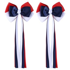 Patriotic Hair Bows with Long Ribbon Tails for Teen Toddler Girls Red White Blue Alligator Clips Cheer Barrettes Grips Women July Fourth outfit Accessories Kids Back School Gift