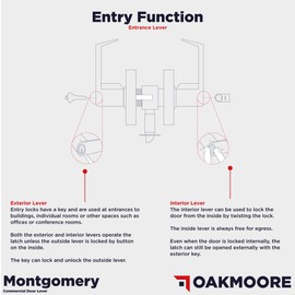 OAKMOORE Commercial Door Handle Locks | Heavy Duty Keyed Entry Grade 2 Knob for Office, School & Industrial Use | UL CUL & ADA Certified | Satin Finish | ANSI A156.2 | Entry Doors Lockset