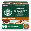 Starbucks K-Cup Coffee Pods, Medium Roast Coffee, Breakfast Blend, 100%