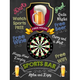 Shawprint Free house Sports Bar Darts THEME RETRO METAL TIN WALL PLAQUE SIGN NOVELTY GIFT Home Bar Pub Man Cave (150MM X 200MM (6" X 8") 978 (8" x 6")