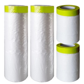 Pre-Taped Masking Paper for Painting,4 Pack 66 feet Rolls，Plastic Sheeting Paper Masking Film Drop Cloth,Tape and Drape, Automotive Coverage and Furniture Protection
