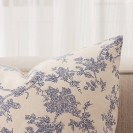 YZJZEDS 100% Cotton French Pastoral Throw Pillow Covers Set of 2, 18x18 Inch Blue Farmhouse Decorative Cushion Covers for Sofa Bed Living Room Home Decor