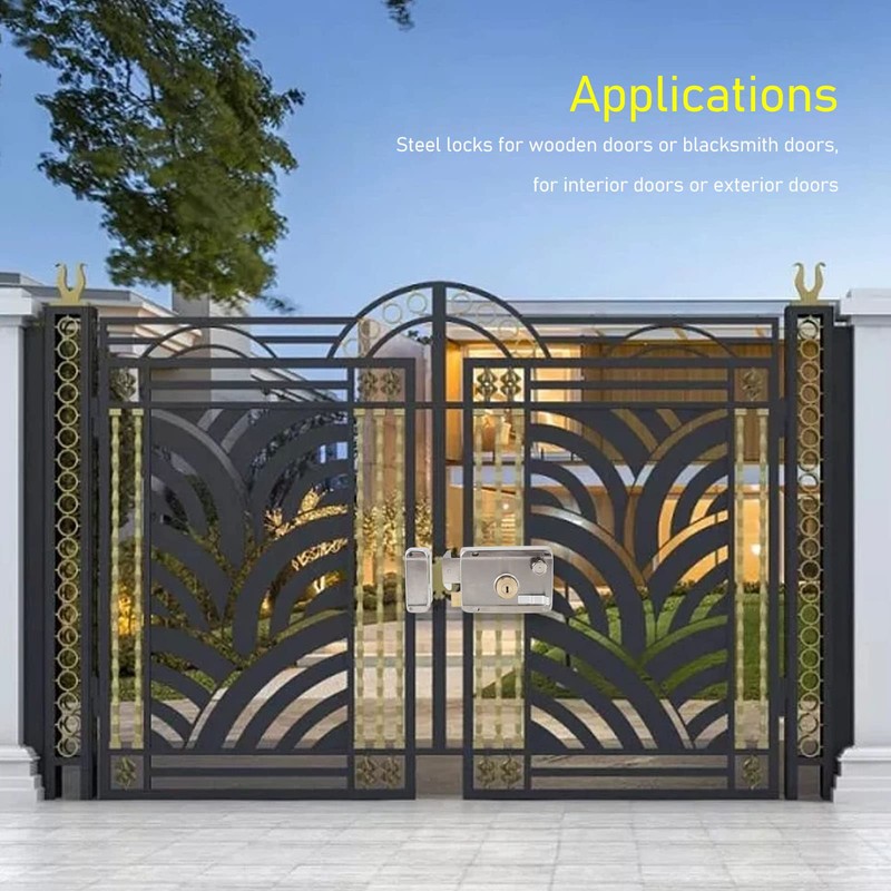Exterior Mechanical Anti-Theft Lock, Silver Stainless Steel Exterior Gate Lock,