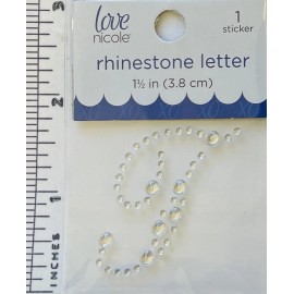 Love Nicole Letter Cursive T Rhinestone Sticker 1.5" Clear Crystal Scrapbook Monogram Bling