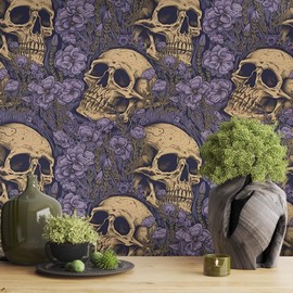 MuralPeel Purple Dark Gothic Ghost Skull Peel and Stick Wallpaper Self Adhesive Removable Easy Peel Off Stick on Wall Paper for Bedroom Cabinet Renter