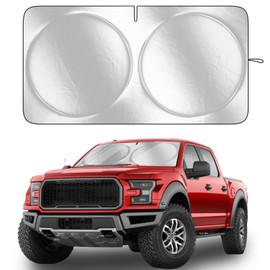 PEMOTech Car Windshield Sun Shade with Storage Bag, Keep Car Interior Cool, 240T Thickened Polyester Automotive Glass Sunshade, Overlapping Design, Fit for Cars,Trucks,SUVs, Large (69x35 inches)