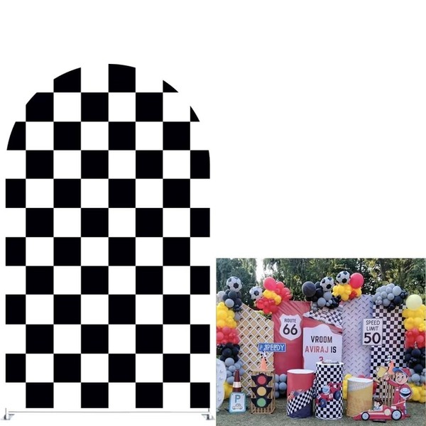 Aerdce Black and White Checkered Racing Track Arched Fabric Backdrop