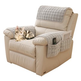 Armrest Chair Covers, Nonslip Armchair Slipcover Couch Arm Rest Cover Quilted Furniture Protector for Pets, Leather Sofa, and Couch (Grey, 3 Seat Recliner)