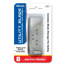 BAZIC Utility Knife Blade Razor Replacement Blades, Carbon Steel Box Cutter Refills in Storage Box (8/Pack), 1-Pack