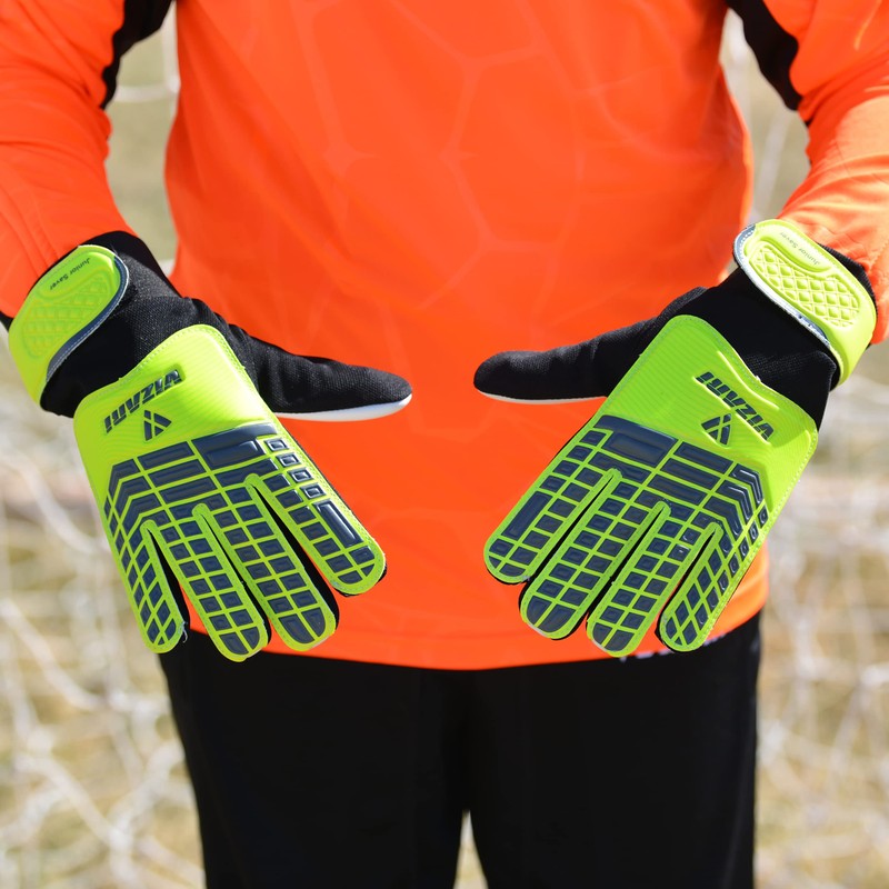 Vizari Junior Saver Soccer Goalkeeper Gloves (4, Yellow/Grey/Black)