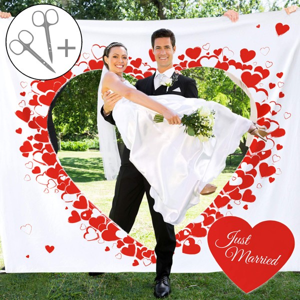 Casa Vivente Heart for Wedding Cutout: Wedding Heart for Bride and Groom, White Decorative Wedding Sheet with Heart and Two Scissors, Just Married Wedding Towel, Bed Sheet as Registry Office Surprise