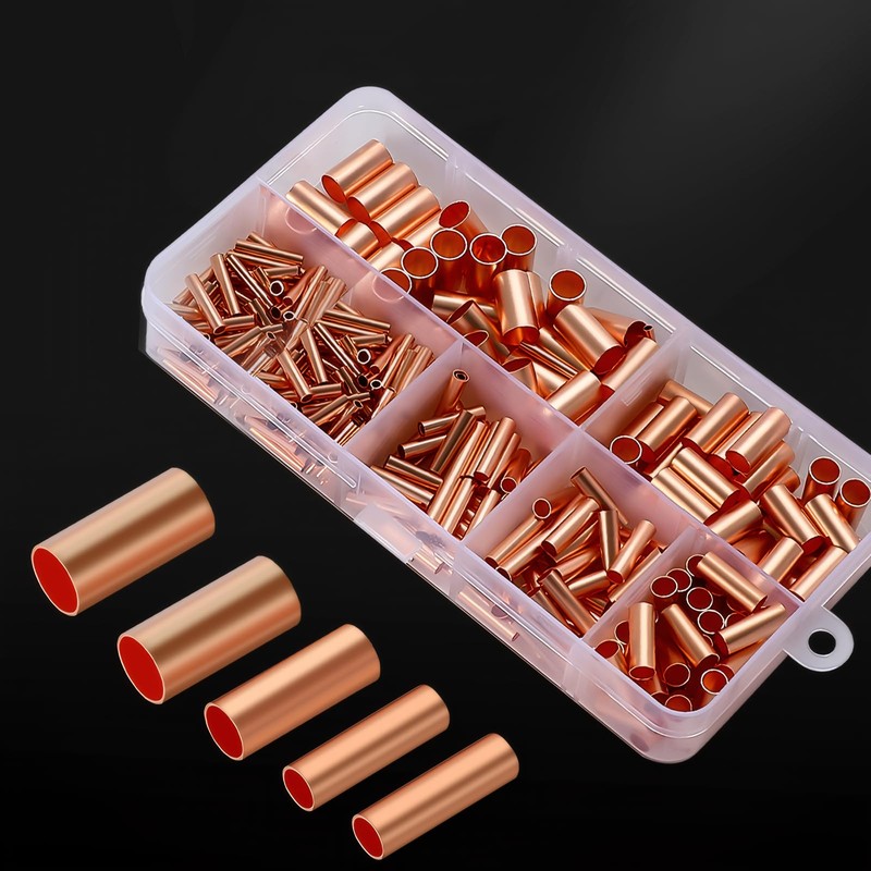 250pcs Wire Terminal connectors 7Size Electrical Butt Connector Copper Tube