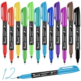 Permanent Markers Assorted Colors, 0.4 mm Ultra Fine Point, 12 Pack, Waterproof & Fade-Proof Ink, Quick Drying, Writing on Paper, Plastic, Metal, Glass