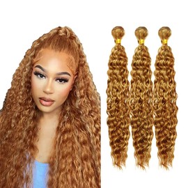 Fabimiya Human Hair Bundles 24 26 28 Inch Light Brown P27/30 Deep Wave Bundles Human Hair 100% Unprocessed Soft Sewn In Hair with Double Weft for Black Women