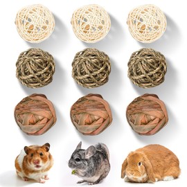 Ruioomeep Chew Balls, Pack of 9 Rabbit Toy, Rabbit Chew Toy, Hamster Small Animals Chew Toy, Natural Balls, Treats, Braided Straw, Funny Toy for Small Animals
