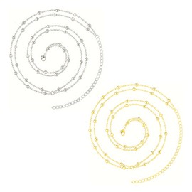 MUNSKT 2 Pcs Double Layered Beaded Waist Chain Set, Sexy Bohemian Gold & Silver, Adjustable Body Chain Belt, 2-Piece Harness Jewelry Perfect for Beach, Party, or Everyday Style