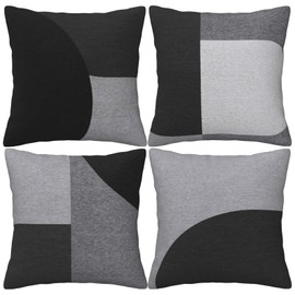 LOHDALOLF Black and Grey Cushion Covers 45x45 cm Set of 4 Geometric Abstract Cushion Cases Square Decorative Pillow Covers for Sofa Living Room