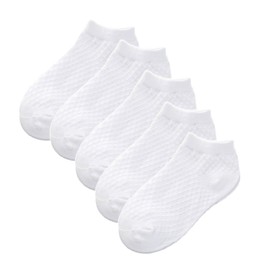 Looching Pack of 5 Mesh Thin Baby Girls Boys Cotton White Socks Toddler Kids No Show Ankle Socks 1-10T (6-8 Y, Mesh White)
