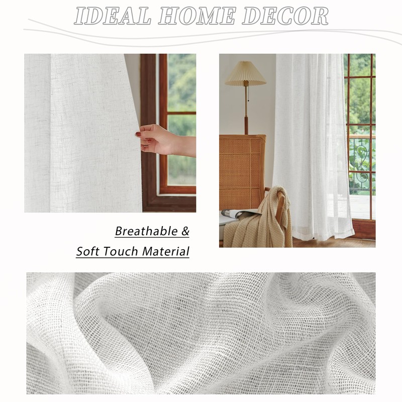 45 Inch Length Greyish White Sheer Linen Curtains for Kitchen