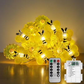 Bee Lights Sunflower Fairy Lights, Honeybee 30 LED Copper String Lights with 8Modes Remote Control&Battery Operated Twinkle Lights for Christmas, Bedroom Plants, Spring Decor (Bee&Sunflower)