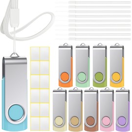 Uflatek USB Sticks 32GB USB 3.0 Memory Stick Pack of 10 Memory Stick Morandi Mixed Colour Flash Drive Rotate USB Flash Drive Colourful Thumb Drive External Data Stick with Blank Sticker Lanyard