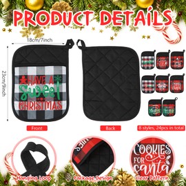 Funnymoom 24 Pcs Christmas Pot Holders with Pocket Xmas Potholders Bulk Christmas Oven Mitts Heat Resistant Hot Pad Christmas Baking Gift Cookie Bag for Kitchen Baking Cooking(Multicolor,Stylish)