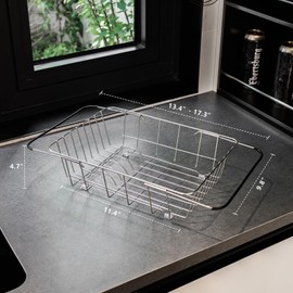 YENXIKU Over The Sink Dish Drainer Drying Rack - Expandable Stainless Steel in Sink Dish Drying Rack, High-Capacity, Rustproof, Easy Install, with Utensil Holder - Dish Racks for Kitchen Counter