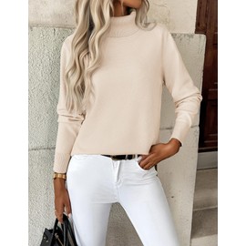 Zeagoo Women's Turtleneck Sweater Long Sleeve Spilt Hem Casual Knit Pullover Chunky Fall Winter Jumper Top 2025 Beige