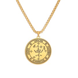 VASSAGO Seal of Archangel Michael Necklace Protective Talisman Pendant Guardian Angel Sigil Medallion Spiritual Protection Amulets for Men Women (gold)