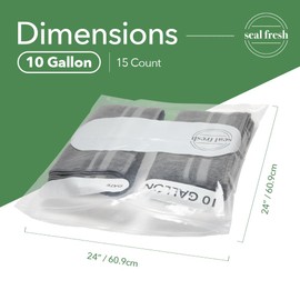 Seal Fresh 10 Gallon Large Plastic Storage Bags – 24" x 24" (15 Count) – Reusuable XXL Extra Large Heavy Duty Clear Jumbo Freezer Zip Bags with Sealable Zipper Top For Clothes, Travel, Moving