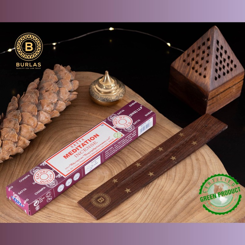 Satya Meditation Incense Sticks 3-Pack with Burlas Holder, 15g pack,