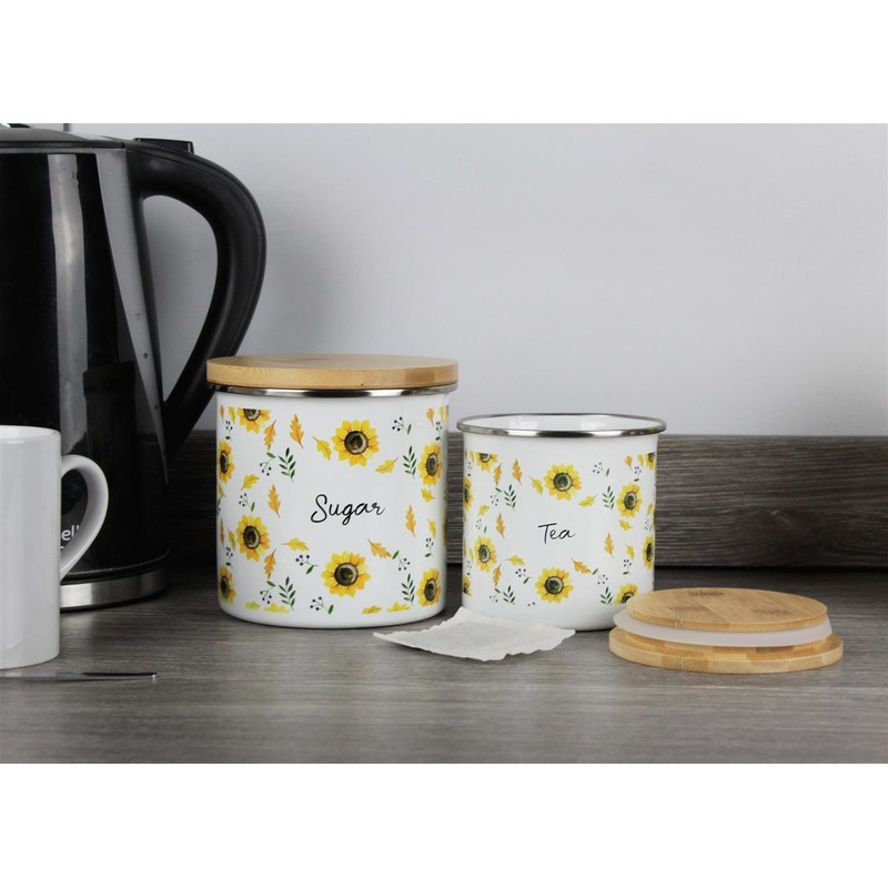 Purely Home Sunflowers Tea Storage Canister - White Floral Metal