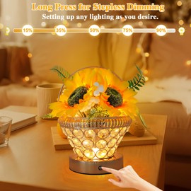 ZQPBLED Birthday Gifts for Women, Gift Basket for Mom Sunflower Cordless Table Lamp,3 Color Crystal Lamps Touch Bedside Lamps Infinitely Dimming with USB Charge Small Night Light for Bedroom