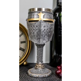 Ebros Medieval Knight Of The Cross Suit of Armor Helm 7"H Wine Goblet Chalice